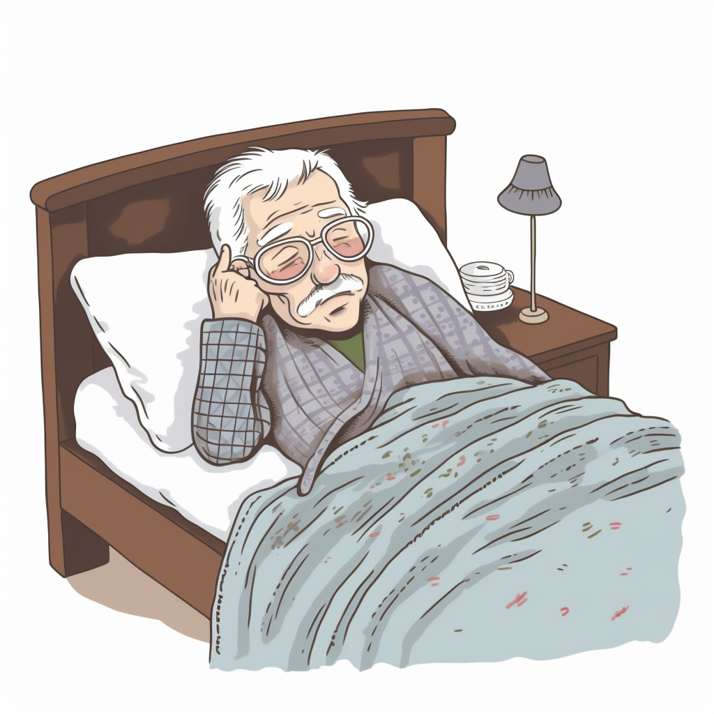 Illustration d'un senior qui essaie de dormir