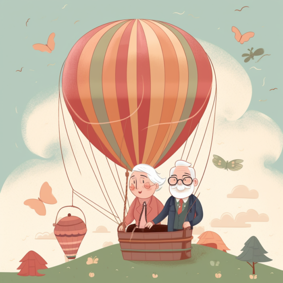 Seniors dans une montgolfiere