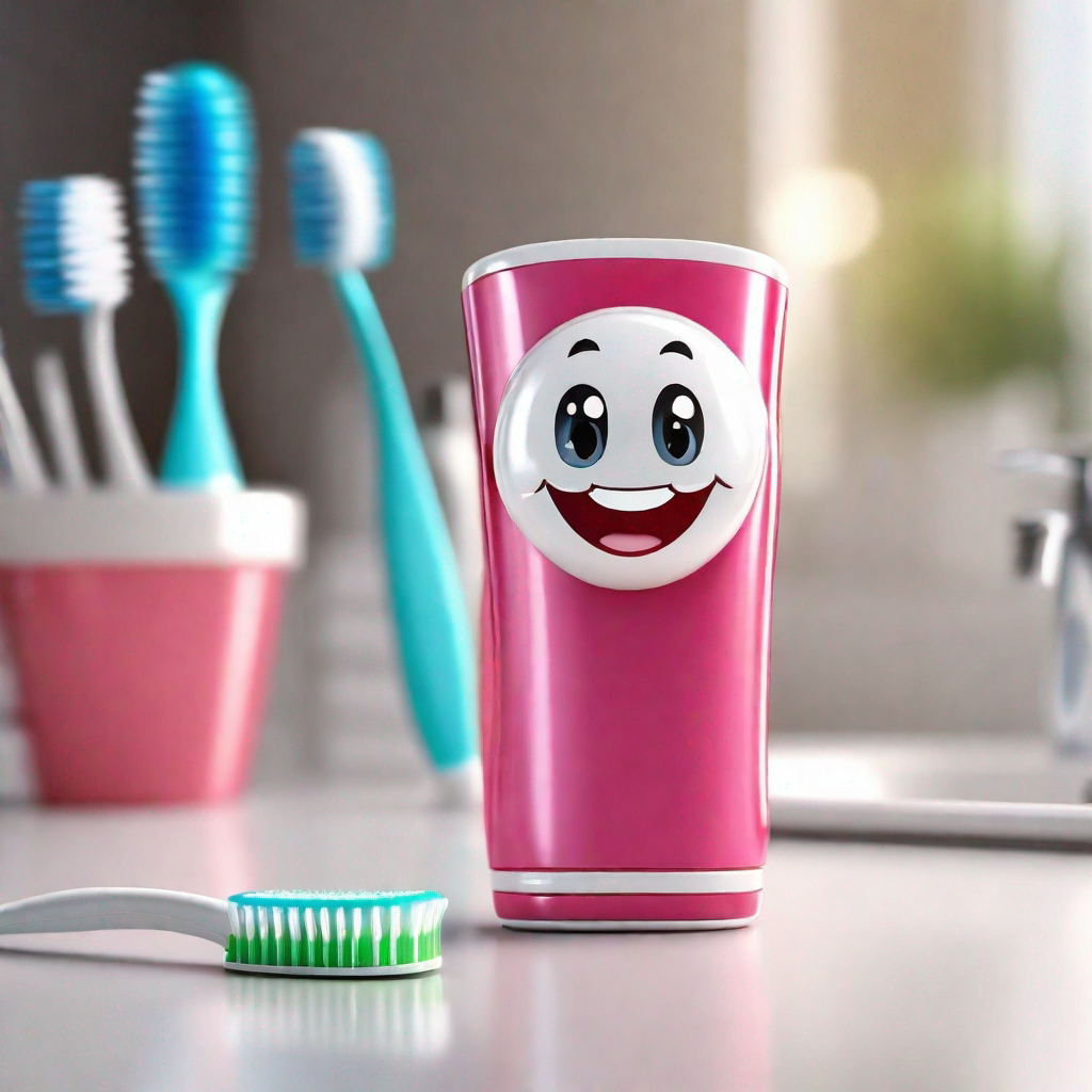 Une brosse à dents et du dentifrice avec un sourire éclatant en arrière-plan