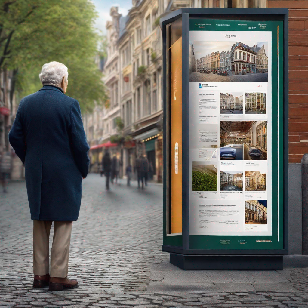 'Personne âgée examinant une annonce immobilière pour un bien à Bruxelles'