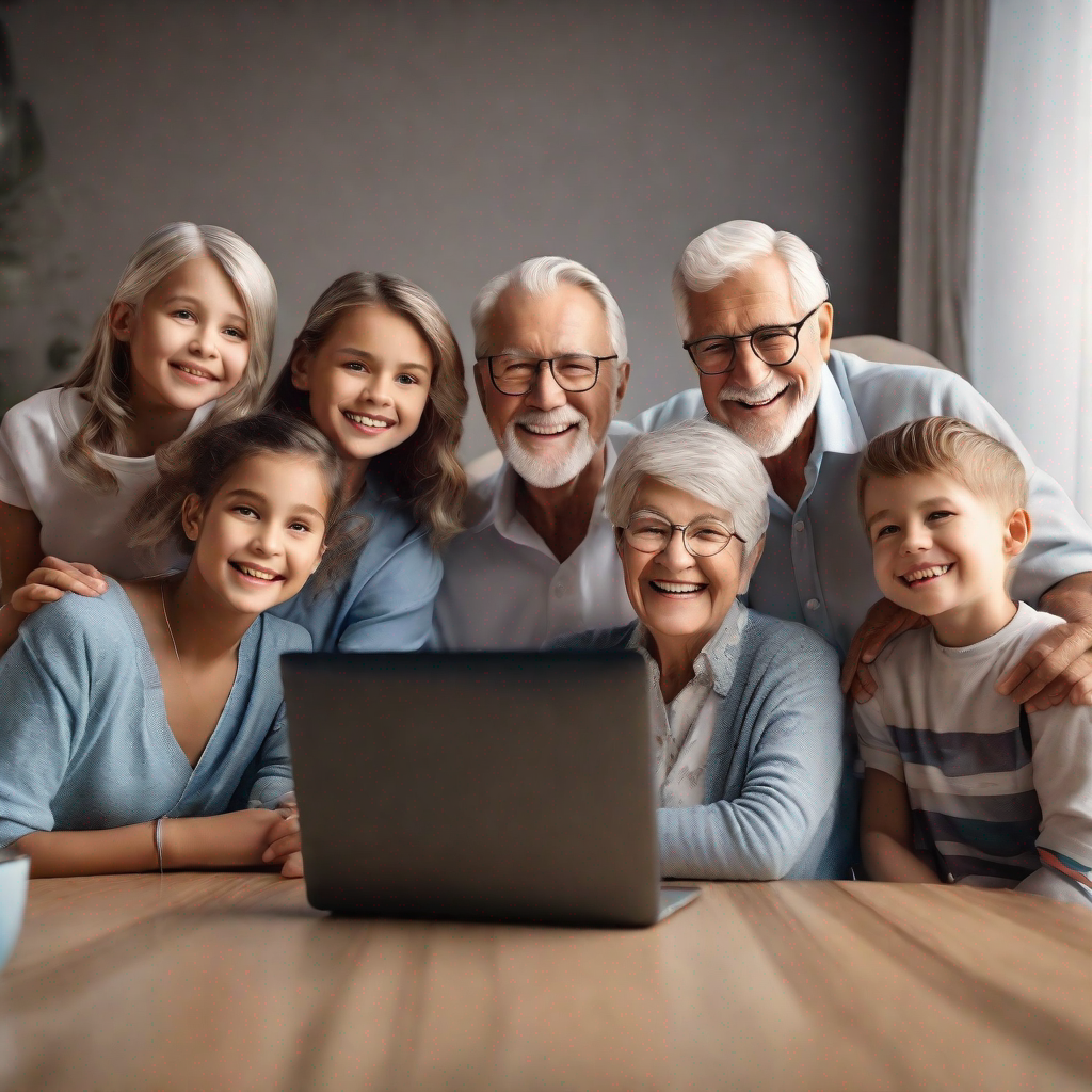 Grands-parents et petits-enfants souriants en vidéoconférence
