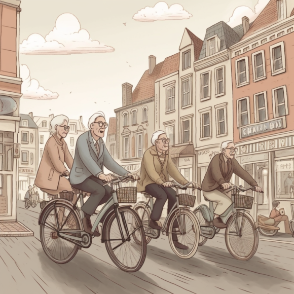 Seniors qui se déplacent à velo dans Bruxelles
