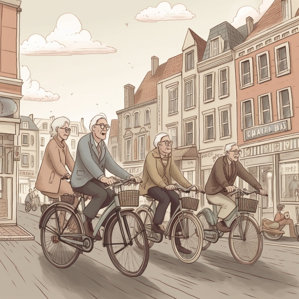 Seniors qui se déplacent à velo dans Bruxelles