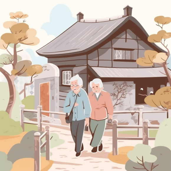 Senior allant dans une maison de repose