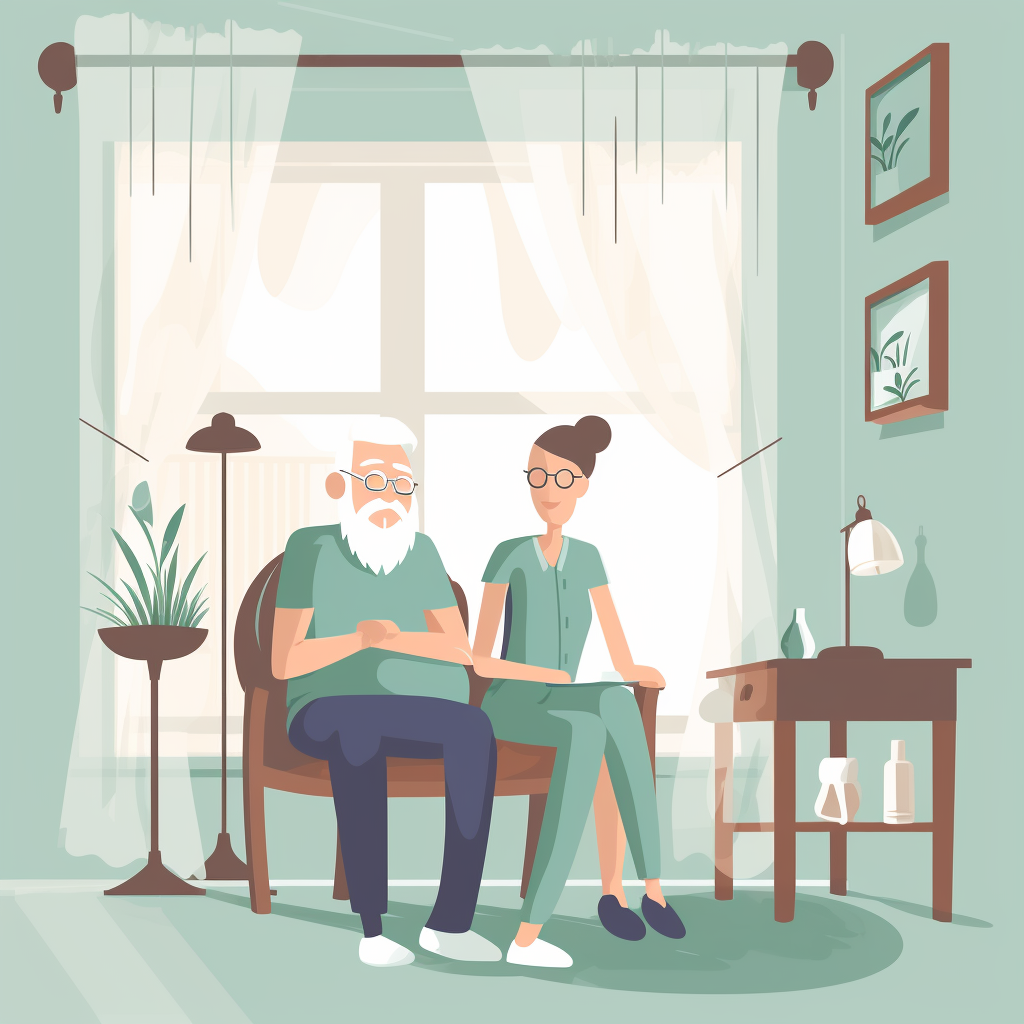 Illustration d'une garde malade a domicile avec un senior