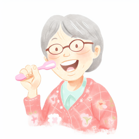 grand mere qui se brosse les dents pour hygiene bucal