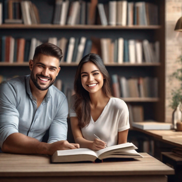 Seniors souriants avec des livres ouverts