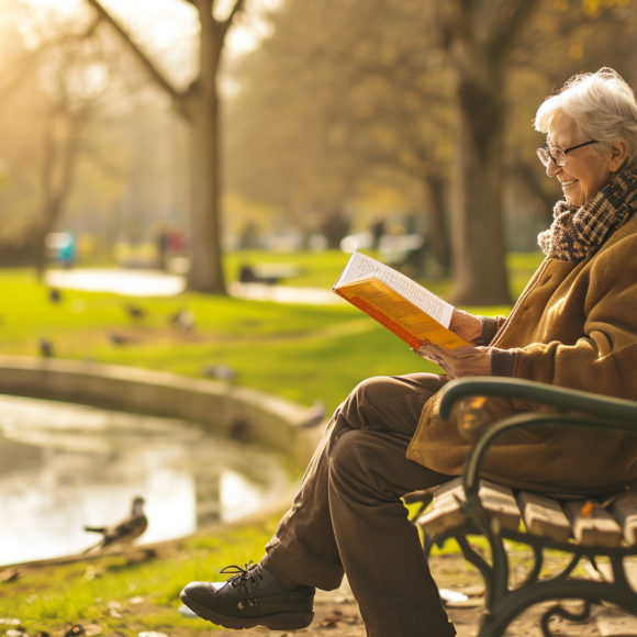 Senior lisant un livre