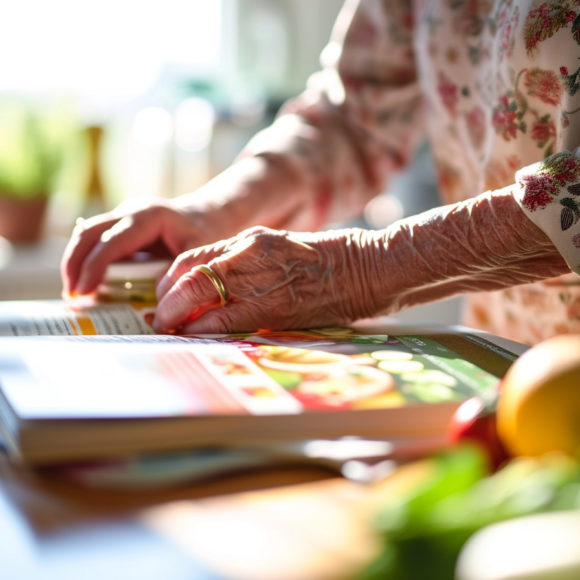 Senior lisant des conseils santé