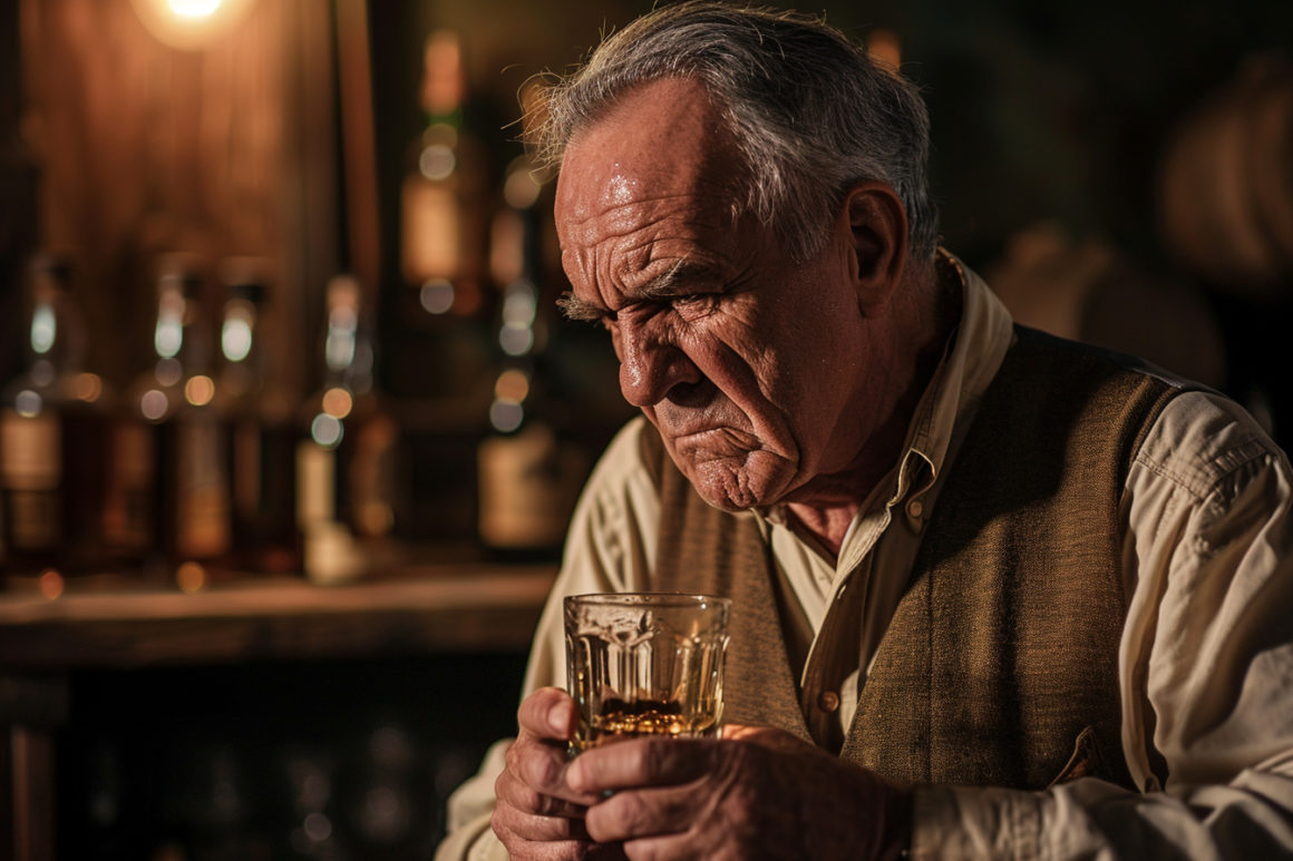 Senior rejetant verre d'alcool