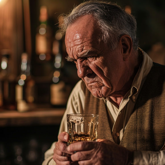 Senior rejetant verre d'alcool